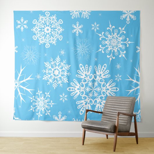 Blauwe hemel Snowflake met kerstachtergrond Wandkleed (In Situ (horizontaal))