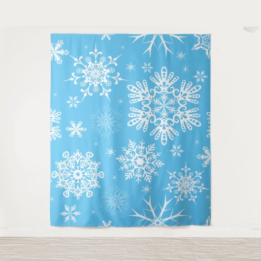 Blauwe hemel Snowflake met kerstachtergrond Wandkleed (Voorkant)