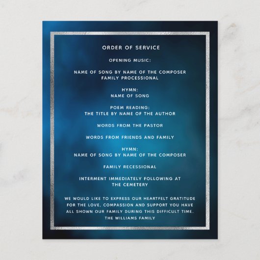 Blauwe hemel ster schijnt foto begrafenisprogramma (Achterkant)