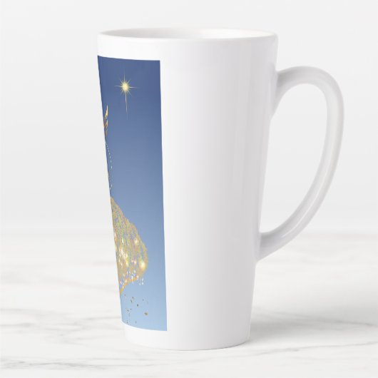 Blauwe hemel: sterren, een vogel en een gouden boo latte mok (Rechts)