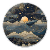 Blauwe hemel sterren maan retro keramische knop (Voorkant)