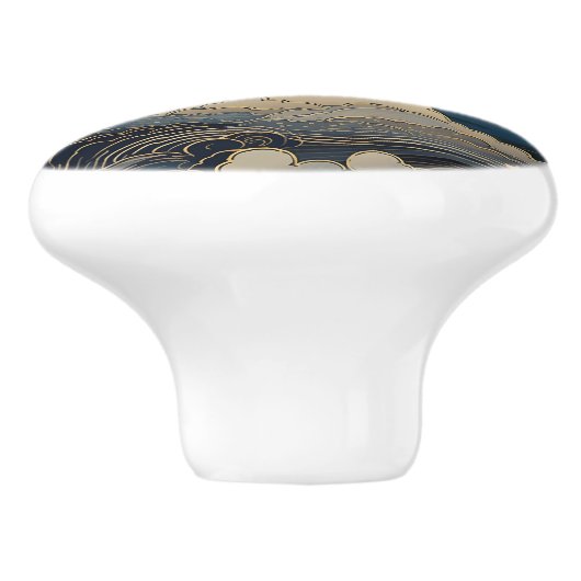 Blauwe hemel sterren maan retro keramische knop (Zijkant)