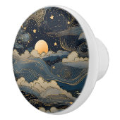 Blauwe hemel sterren maan retro keramische knop (Rechts)