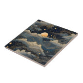 Blauwe hemel sterren maan retro tegeltje (Zijkant)