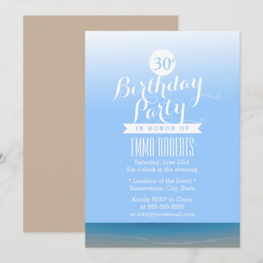 Blauwe hemel strand thema Birthday Partij Kaart (Voorkant / Achterkant)