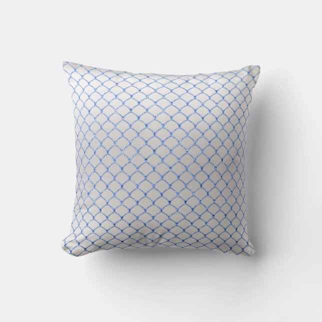 Blauwe Hemel Wit Grijs Art Deco Net Delicate Kussen (Voorkant)