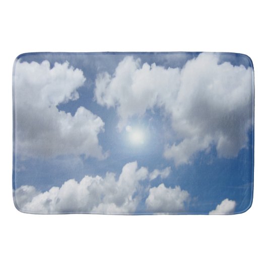 Blauwe hemel, wolken, jouw tekst en ideeën badmat (Voorkant)