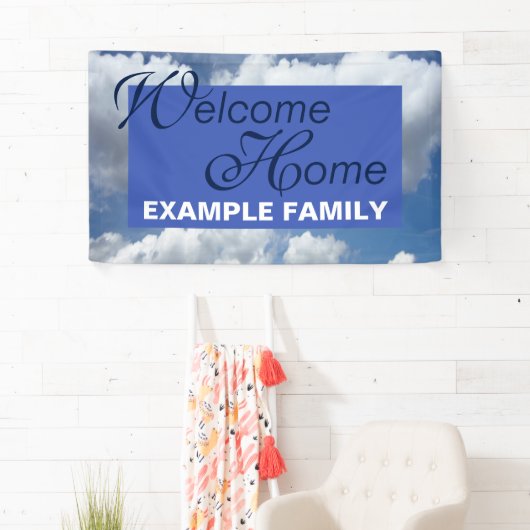 Blauwe hemel, wolken, jouw tekst en ideeën spandoek (Insitu)