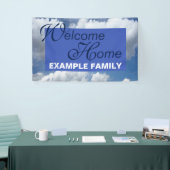 Blauwe hemel, wolken, jouw tekst en ideeën spandoek (Beurs)