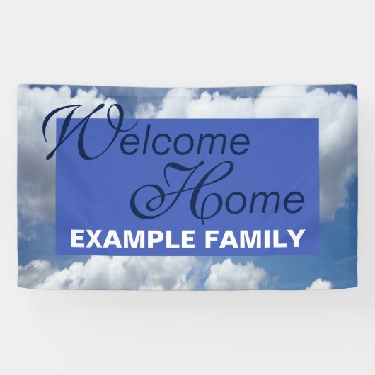 Blauwe hemel, wolken, jouw tekst en ideeën spandoek (Horizontaal)