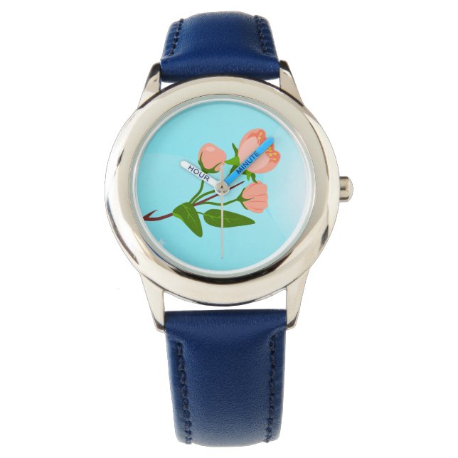 Blauwe hemelgradiënt met bloeiende veertak horloge (Voorkant)