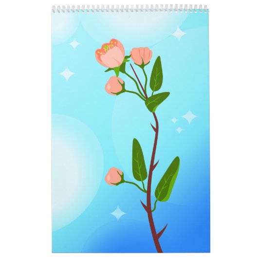 Blauwe hemelgradiënt met bloeiende veertak kalender (Hoes)