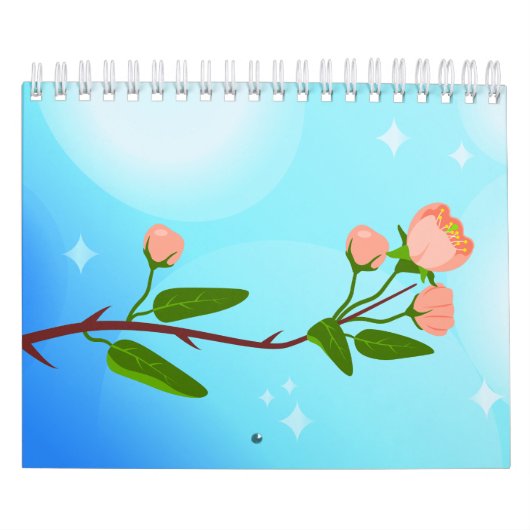 Blauwe hemelgradiënt met bloeiende veertak kalender (Hoes)