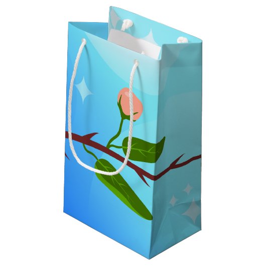 Blauwe hemelgradiënt met bloeiende veertak klein cadeauzakje (Achterkant Gekanteld)