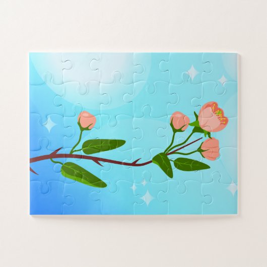 Blauwe hemelgradiënt met bloeiende veertak legpuzzel (Horizontaal)