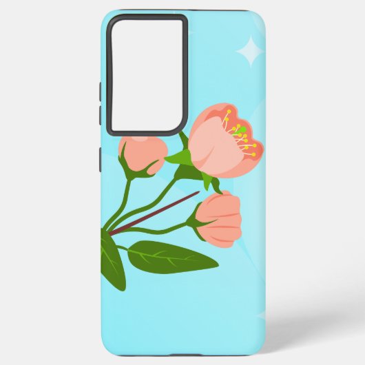 Blauwe hemelgradiënt met bloeiende veertak samsung galaxy hoesje (Achterkant)