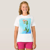 Blauwe hemelgradiënt met bloeiende veertak t-shirt (Voorkant volledig)