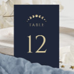 Blauwe hemelse bruiloft kaart<br><div class="desc">Begeleid uw gasten met de "Blue Celestial Wedding Table Numbers" tegen een opvallende blauwe achtergrond. Maanfasen die subtiel in het ontwerp zijn geïntegreerd,  symboliseren de progressie van tafels,  waardoor een hemelse reis voor uw bruiloftsgasten ontstaat.</div>