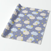  Blauwe Hemelse Sterren En Wolken  Cadeaupapier (Uitgerold)