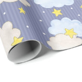  Blauwe Hemelse Sterren En Wolken  Cadeaupapier (Rol Hoek)