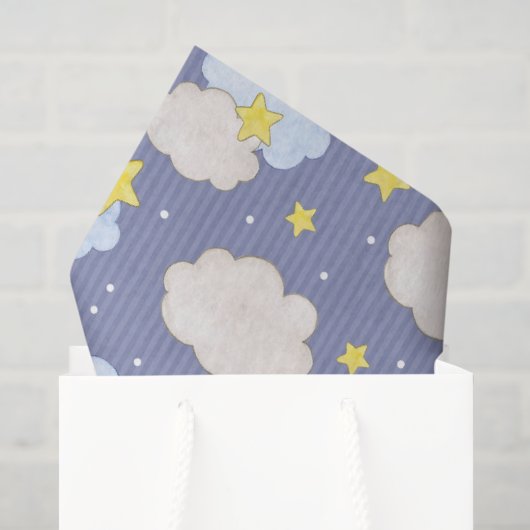 Blauwe Hemelse Sterren En Wolken Tissuepapier (Cadeauzakje)