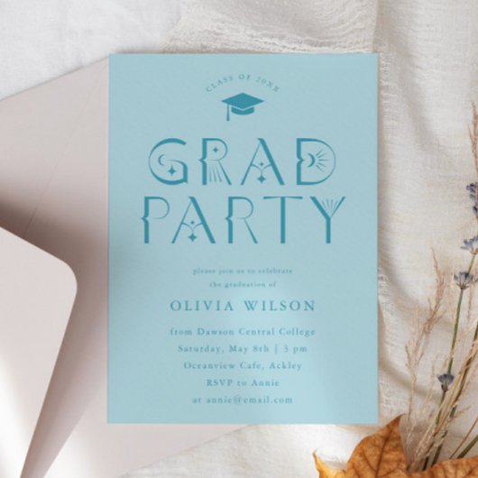 Blauwe Hemelse Typografie Grad-feest Kaart