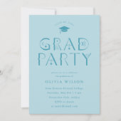 Blauwe Hemelse Typografie Grad-feest Kaart (Voorkant)