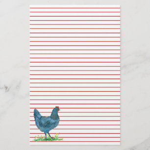 Blauwe Hen Kip Waterverf Rode Lijnen Briefpapier