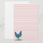 Blauwe Hen Kip Waterverf Rode Lijnen Briefpapier (Voorkant / Achterkant)