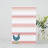 Blauwe Hen Kip Waterverf Rode Lijnen Briefpapier (Staand voorkant)