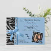 Blauwe hengel met zilverparels en zebrastrips kaart (Staand voorkant)