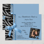 Blauwe hengel met zilverparels en zebrastrips kaart (Voorkant / Achterkant)