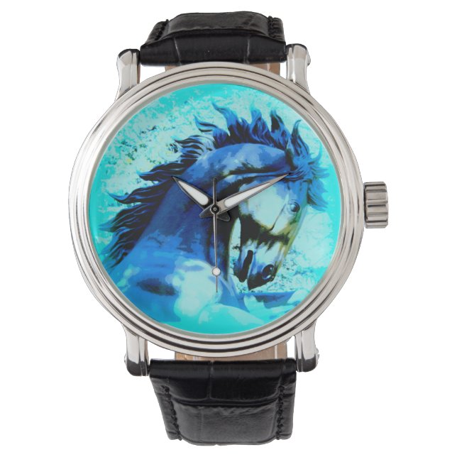 blauwe hengst horloge (Voorkant)