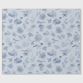 Blauwe Herfst Bladeren Bessen Vogels  Botanisch Cadeaupapier (Vlak)