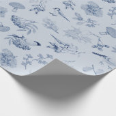 Blauwe Herfst Bladeren Bessen Vogels  Botanisch Cadeaupapier (Hoek)