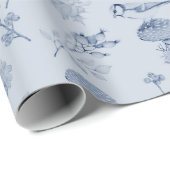 Blauwe Herfst Bladeren Bessen Vogels  Botanisch Cadeaupapier (Rol Hoek)