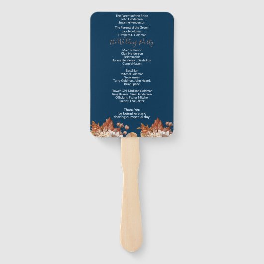 Blauwe Herfst Bloemen Boeket Trouwprogramma Hand F Handwaaier (Achterkant)