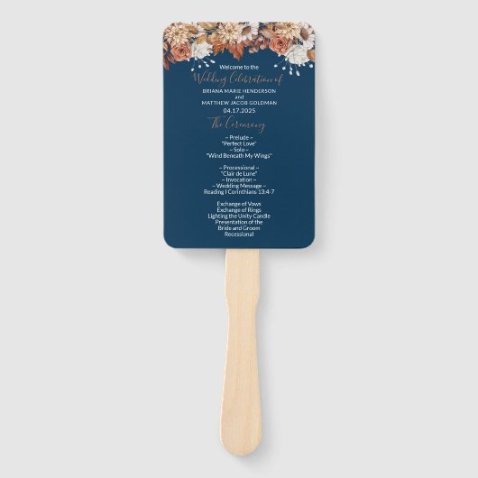 Blauwe Herfst Bloemen Boeket Trouwprogramma Hand F Handwaaier (Voorkant)