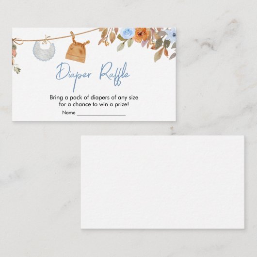 Blauwe Herfst Bloemen Pompoen Baby Luier Raffle Informatiekaartje (Voorkant / Achterkant)