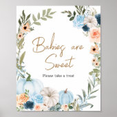 Blauwe Herfst Bloemen Pompoen Baby's zijn zoet Poster (Voorkant)