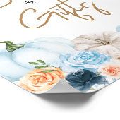 Blauwe Herfst Bloemen Pompoen Boeken en Geschenken Poster (Hoek)