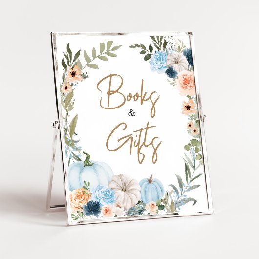 Blauwe Herfst Bloemen Pompoen Boeken en Geschenken Poster