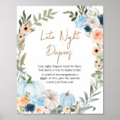 Blauwe Herfst Bloemen Pompoen Late Night Luiers Poster (Voorkant)