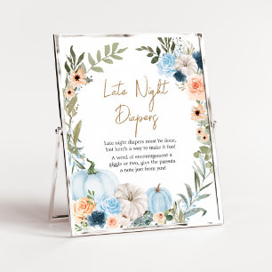 Blauwe Herfst Bloemen Pompoen Late Night Luiers Poster