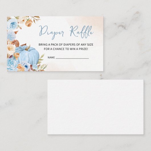 Blauwe Herfst Bloemen Pompoen Luier Raffle Informatiekaartje (Voorkant / Achterkant)