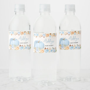 Blauwe Herfst Floral Pumpkin Baby shower Waterfles Etiket