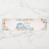 Blauwe Herfst Floral Pumpkin Baby shower Waterfles Etiket (Enkel label)