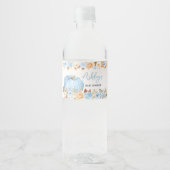 Blauwe Herfst Floral Pumpkin Baby shower Waterfles Etiket (Voorkant)
