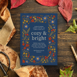 Blauwe Herfst Folksy Bloemen Lijst Herfstfeest Kaart