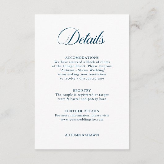 Blauwe Herfst in Liefde Bruiloft | Details Informatiekaartje (Voorkant)